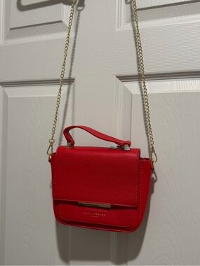 Red Crossbody Handbag with Gold Chain